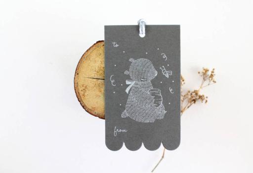 Bear & Honeypot – Silver White Ink on Sombre Grey Card Gift Tags - image 2