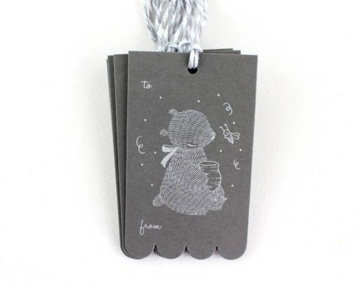 Bear & Honeypot – Silver White Ink on Sombre Grey Card Gift Tags - image 4