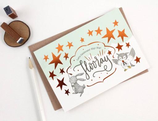 Let's Celebrate, Hip Hip Hooray - Copper Foil Greeting Card - https://hitpay-production.s3.ap-southeast-1.amazonaws.com/products/9dfba3ce9c864465849329cca695705a.jpeg