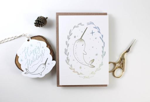 Narwhal Noel - Holographic Foil Christmas Greeting Card - https://hitpay-production.s3.ap-southeast-1.amazonaws.com/products/9dfd7e6cb3b84949b1caf523d942c233.jpeg