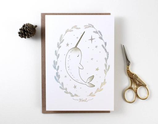 Narwhal Noel - Holographic Foil Christmas Greeting Card - https://hitpay-production.s3.ap-southeast-1.amazonaws.com/products/9dfd7e6cb55a4d8eb546779703a02ccd.jpeg