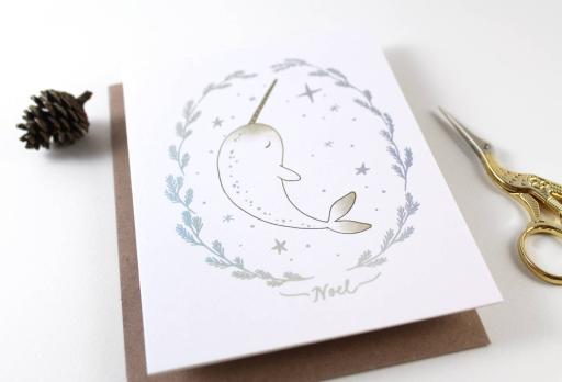 Narwhal Noel - Holographic Foil Christmas Greeting Card - https://hitpay-production.s3.ap-southeast-1.amazonaws.com/products/9dfd7e6cb8314d48b09ca5f649bf8ccf.jpeg