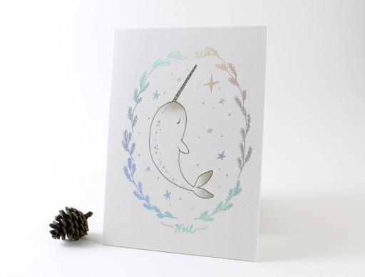 Narwhal Noel - Holographic Foil Christmas Greeting Card - https://hitpay-production.s3.ap-southeast-1.amazonaws.com/products/9dfd7e6cb9724584aad5ea9b71a80525.jpeg