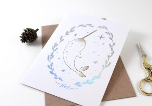 Narwhal Noel - Holographic Foil Christmas Greeting Card - https://hitpay-production.s3.ap-southeast-1.amazonaws.com/products/9dfd7e6cd04d45b8ba211c9952abf9c2.jpeg