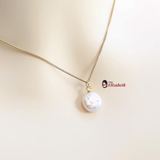Dainty Authentic Freshwater Coin Pearl  Pendant Necklace - image 2