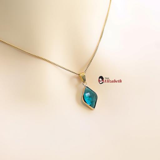 Cyan Blue Droplet Glass Pendant Necklace - image 2