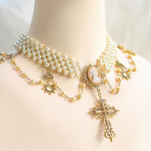 Duchess Alcesta Gothic Cross Maurica Pearl Choker - image 3