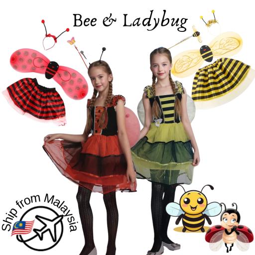 Halloween Kids Performance Costume Set Bee/Ladybug Wing Tutu Skirt Headband Wand Cosplay Party Accessories - image 1
