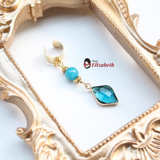 Blue Apatite & Ocean Droplet Dangling Ear Cuffs - image 1