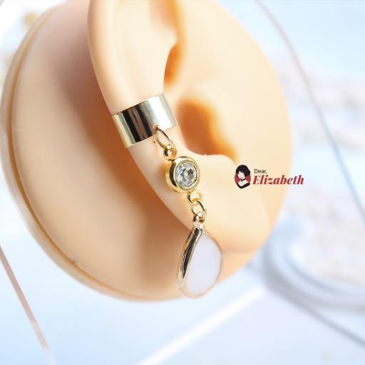 White Glass Droplet & Rhinestone Dangling Ear Cuff - image 3