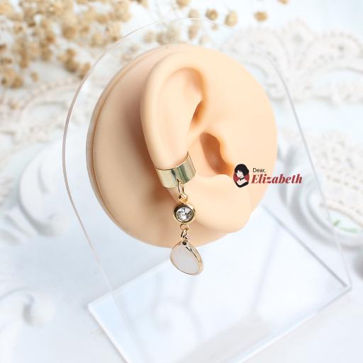 White Glass Droplet & Rhinestone Dangling Ear Cuff - image 2