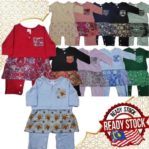 Baby Raya Baju Melayu Sampin Long Sleeve Rompers - image 1