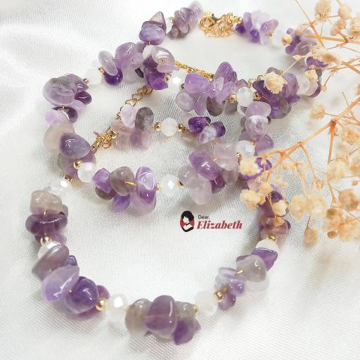 Amethyst Chips & Jasper Crystals Wire Bracelet - image 2