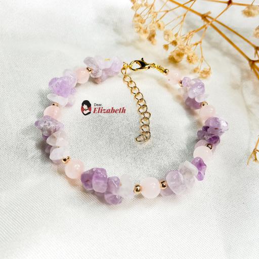 Light Purple Jade & Rose Quartz Wire Bracelet - image 3