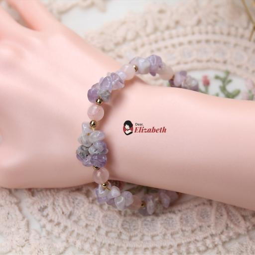 Light Purple Jade & Rose Quartz Wire Bracelet - image 1