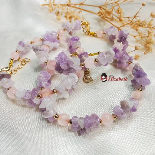 Light Purple Jade & Rose Quartz Wire Bracelet - image 2