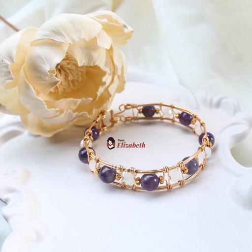 Amethyst and Opal Box Weave Wire Bangle - image 1