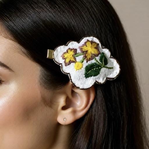 Floral Embroidery Hairclip - image 1