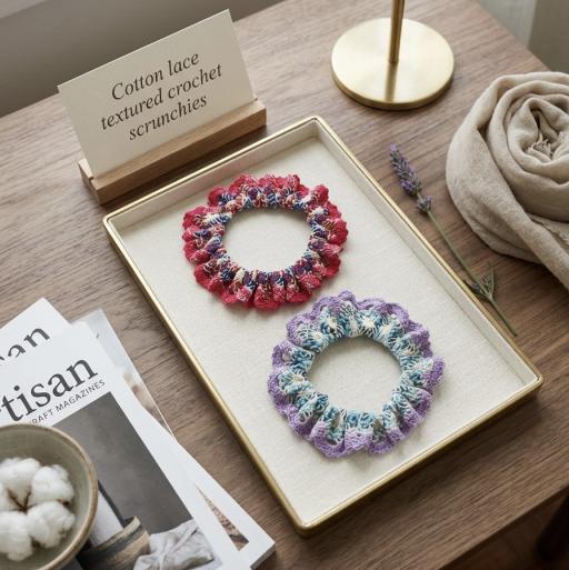 Cotton Lace Crochet Textured Scrunchies - image 5