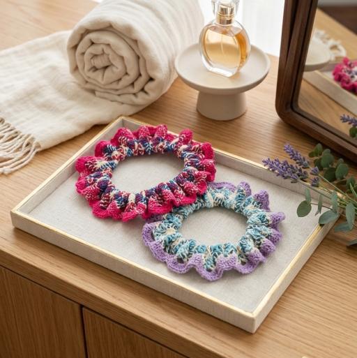 Cotton Lace Crochet Textured Scrunchies - image 1