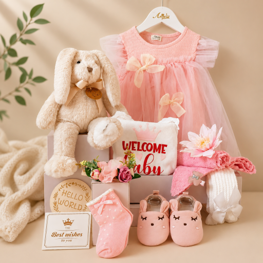 Angeliz Silky Dress & Romper Baby Hamper Cakebox Gift Set Girl  11 Pcs - image 2