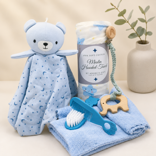 Angeliz Little Bear Snuggle Wooden Baby Hamper Gift Box Blue 8 pcs - image 2