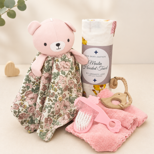 Angeliz Little Bear Snuggle Wooden Baby Hamper Gift Box Pink 8 pcs - image 2