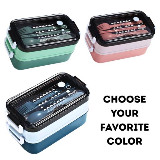 304 Stainless Steel Lunch Box Bekas Makanan Tahan Panas 1.5L Double Layer Bento Set and Bag BPA Free - image 4