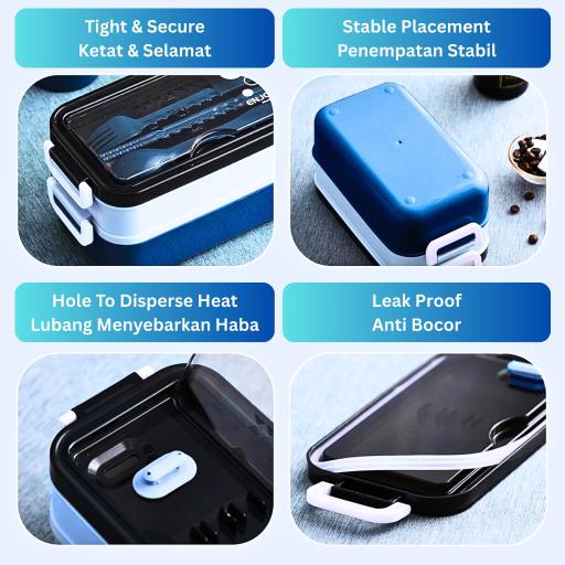 304 Stainless Steel Lunch Box Bekas Makanan Tahan Panas 1.5L Double Layer Bento Set and Bag BPA Free - image 6