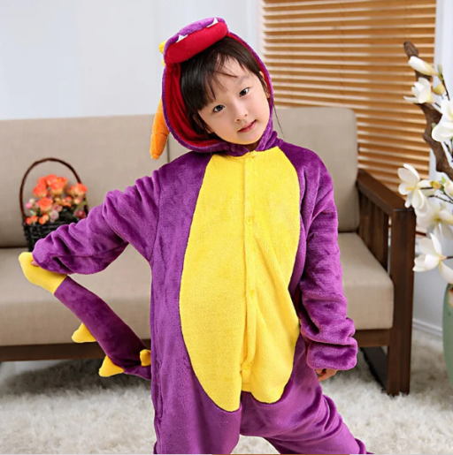 Costume Animal Kids Fleece Dinosaur/Dragon Purple & Green - image 2