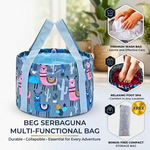 Beg Lipat Serbaguna Kalis Air Foldable Foot Spa Bucket Portable Wash Cloth Basin Travel Umrah Haji - image 1
