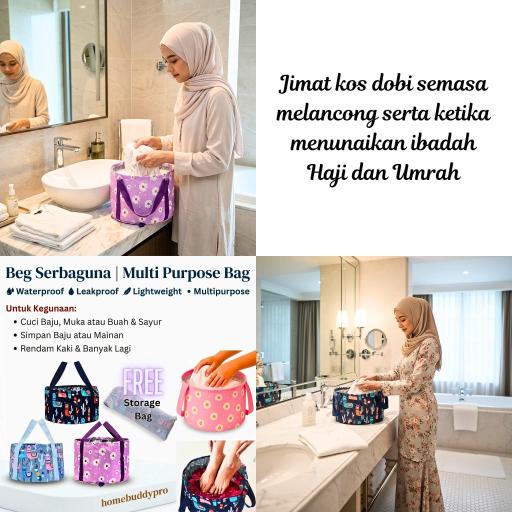 Beg Lipat Serbaguna Kalis Air Foldable Foot Spa Bucket Portable Wash Cloth Basin Travel Umrah Haji - image 5