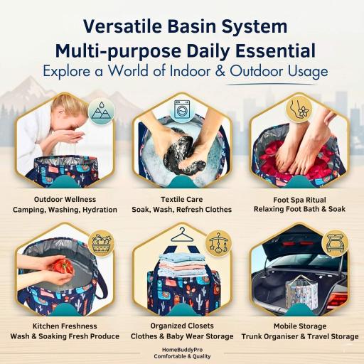 Beg Lipat Serbaguna Kalis Air Foldable Foot Spa Bucket Portable Wash Cloth Basin Travel Umrah Haji - image 2