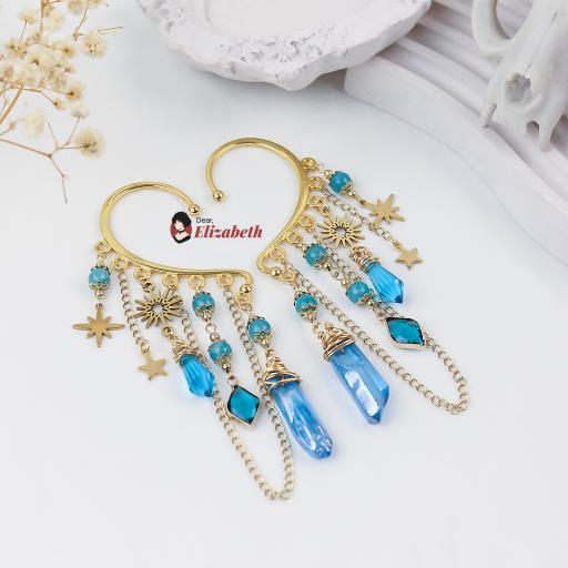 Nerissa Mystica Blue Quartz Crystal Hook Ear Cuffs - image 1
