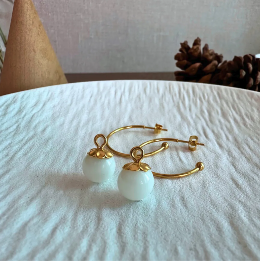 Peony Pearl Shaped Dangling Earring - image 2
