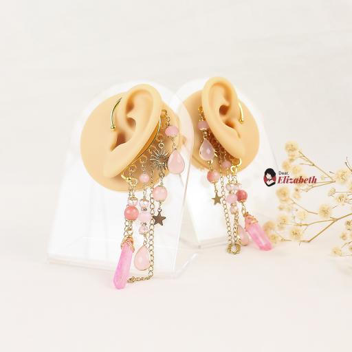 Philomena Mystica Pink Quartz Crystal Hook Ear Cuffs - image 2