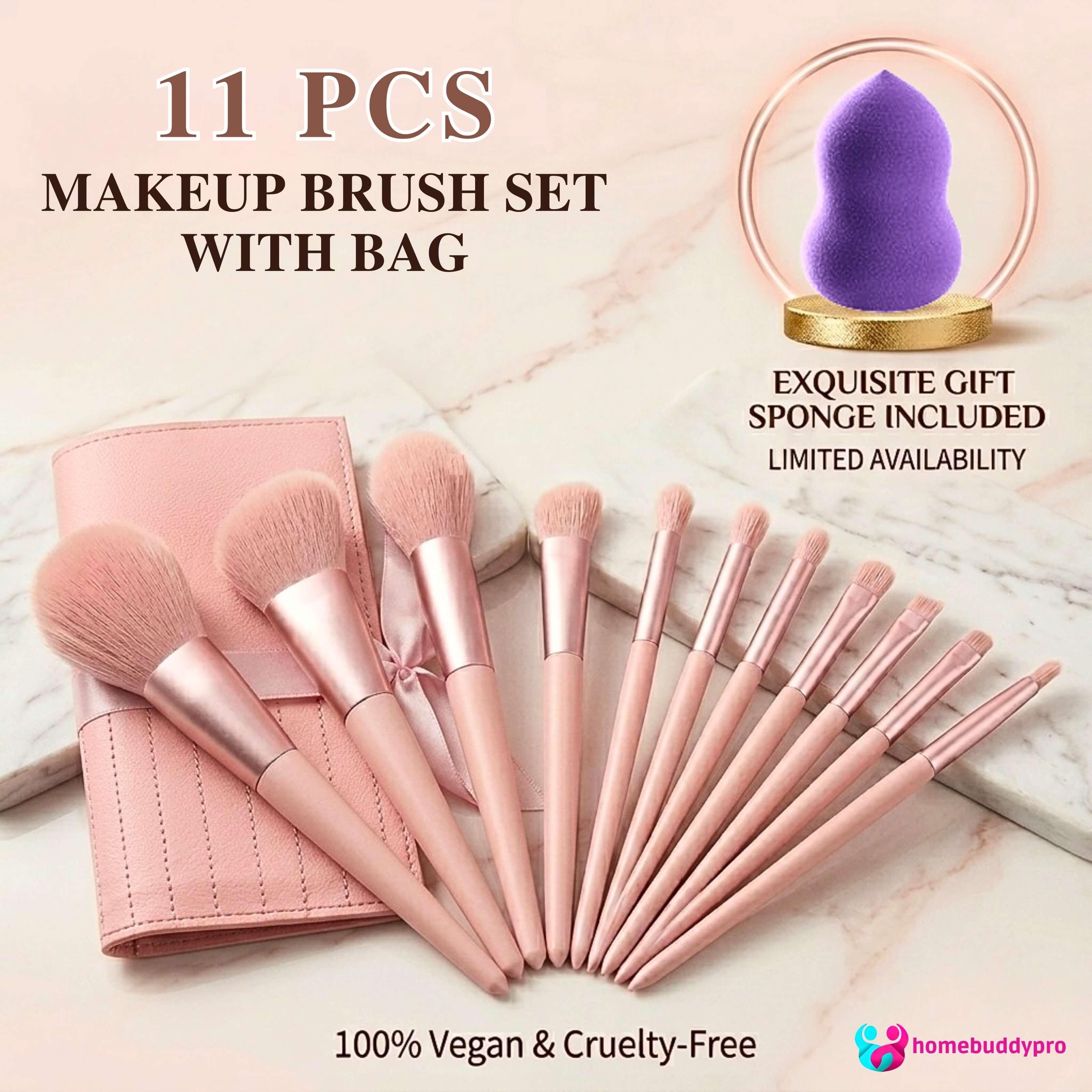 11pcs Makeup Brush Set with Pouch Bag Foundation Blush Eyeshadow Berus Solek